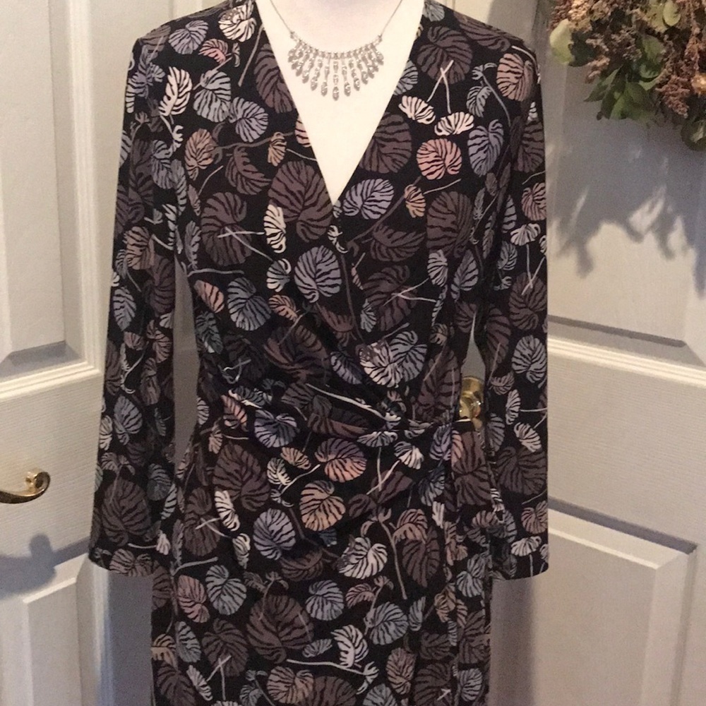 Anne Klein wrap front dark floral dress